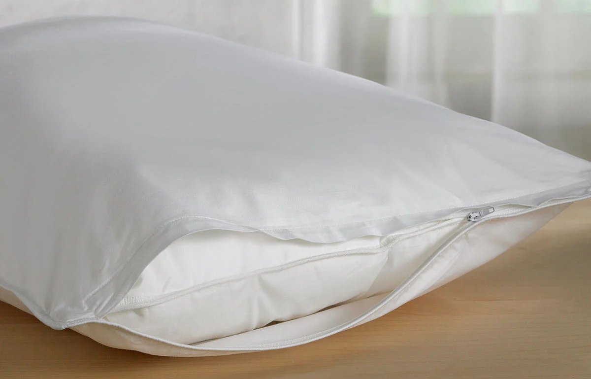 Zippered pillow protector on a clean pillow