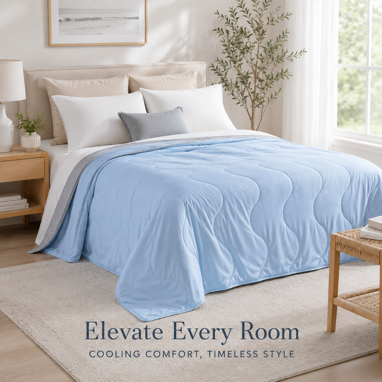 Cooling blanket on bed